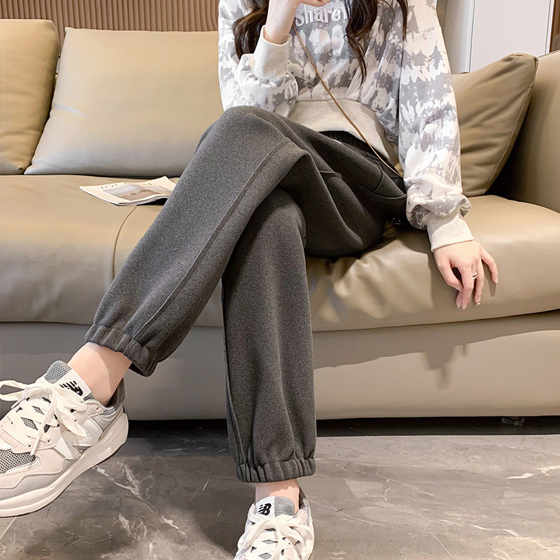 Thickened Plush One-piece High Waist Pants