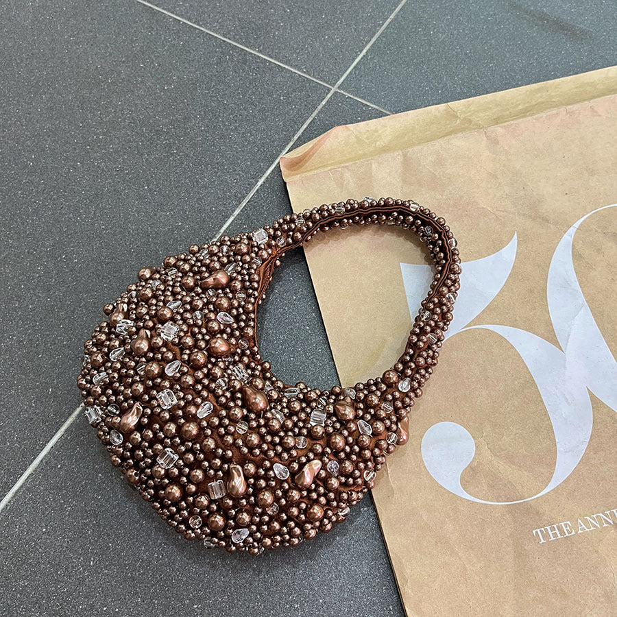 Retro-textured Versatile Casual Crystal Bead Woven Bag