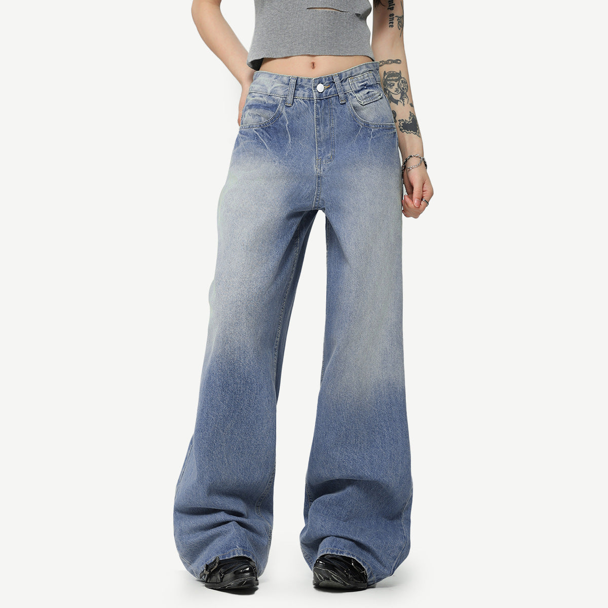 Gradient Washed Ice Blue High Street Jeans