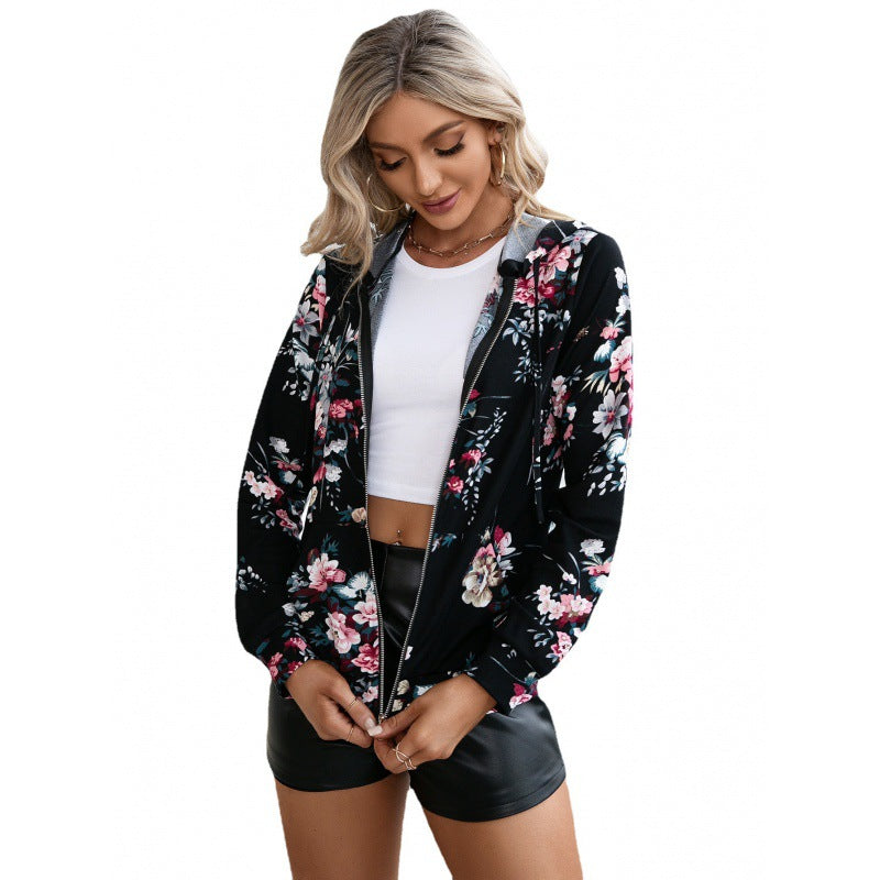 Zip Cardigan Jacket With Printed Hooded Sweatshirt