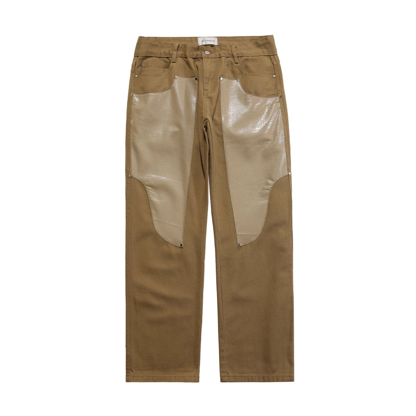 Men's Trendy Leather Patchwork Solid Color Washed Trousers