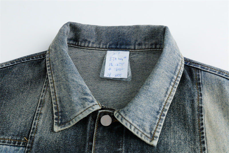 Spring American Fashion Brand Worn Looking Washed-out Patchwork Denim Jacket Hip Hop Versatile Workwear Jacket