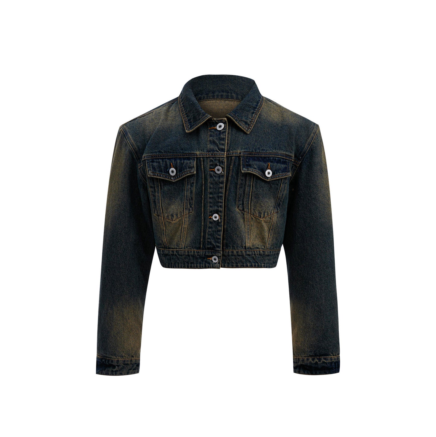 Distressed Gradient Short Denim Coat