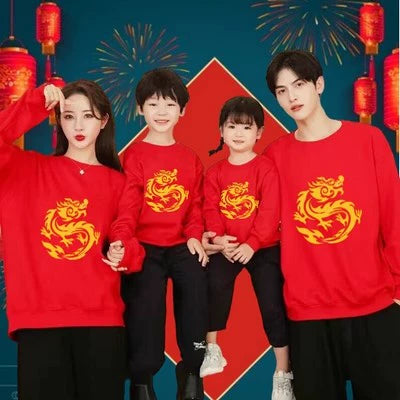 Autumn And Winter Thickened Dragon Year New Family Welfare Round Neck Sweater