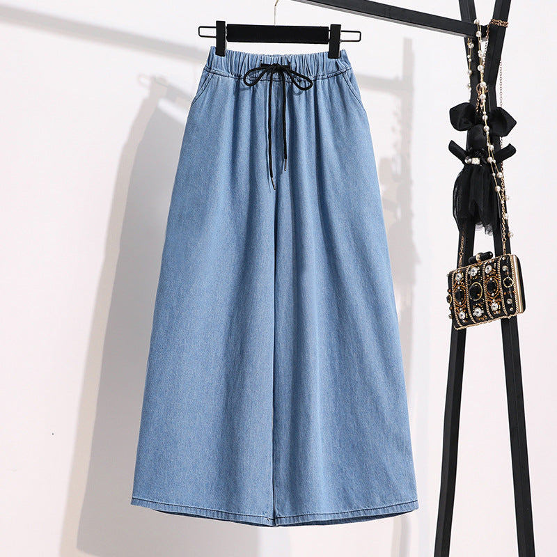 Lace-up tynde jeans med elastik i taljen til kvinder