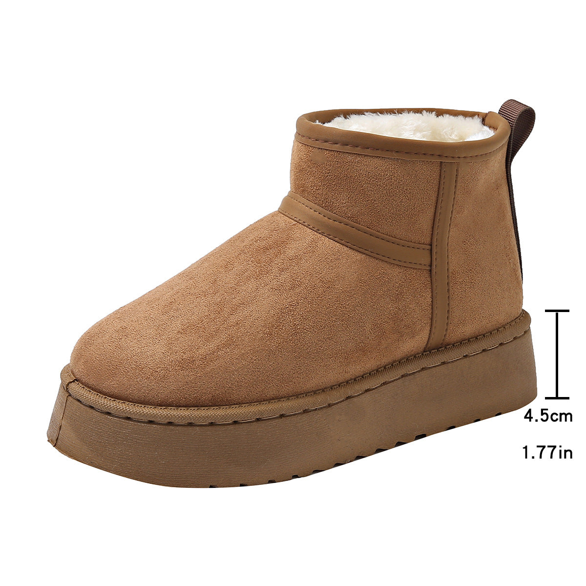 Fleece-lined Thick-soled Outdoor Shoes With Integrated Leather And Fur For Warmth.