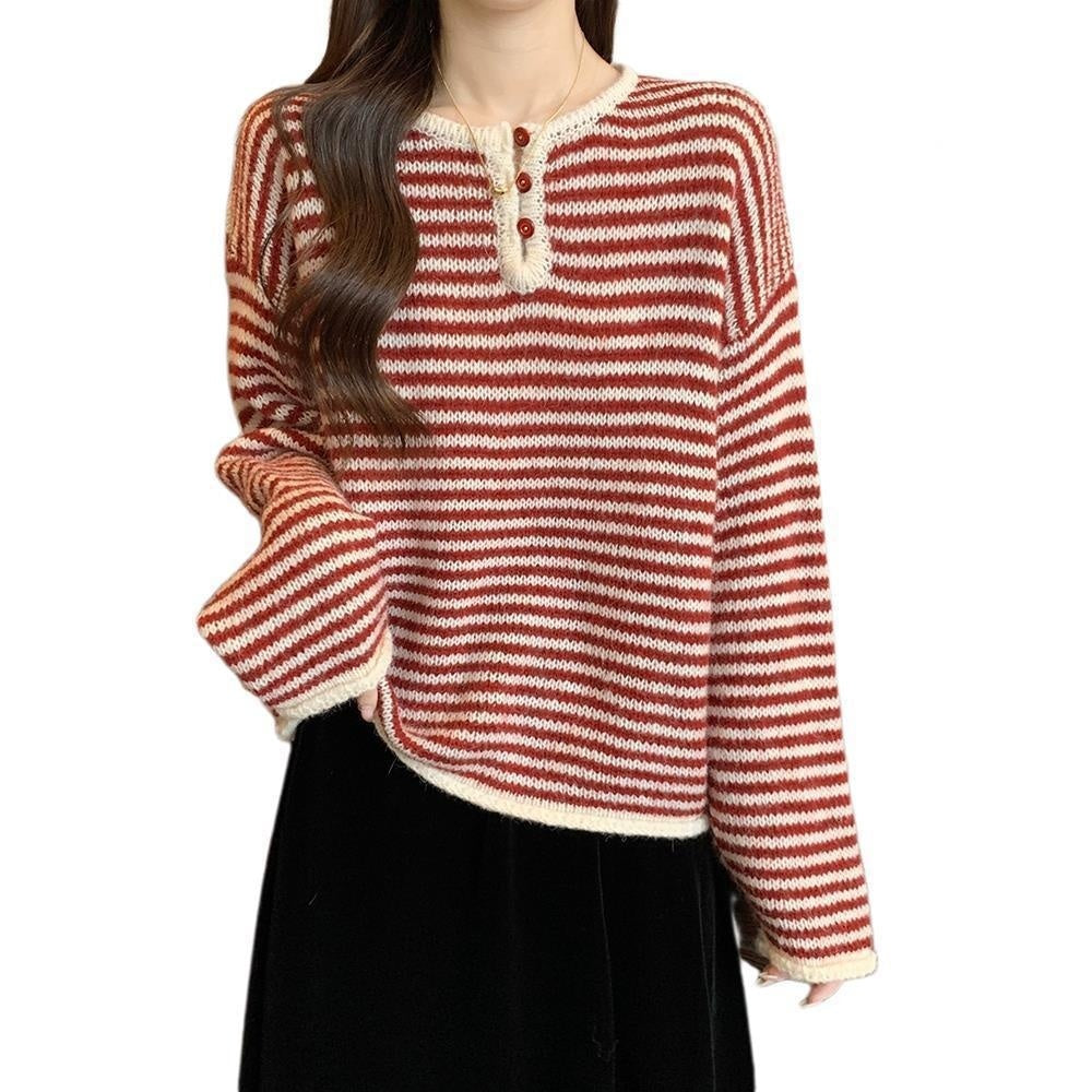 Ladies' Loose Round-neck Long-sleeve Knitted Sweater