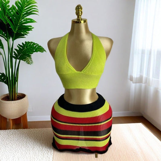 Summer New Knitted Sunken Stripe Vest Solid Color Sleeveless Suit