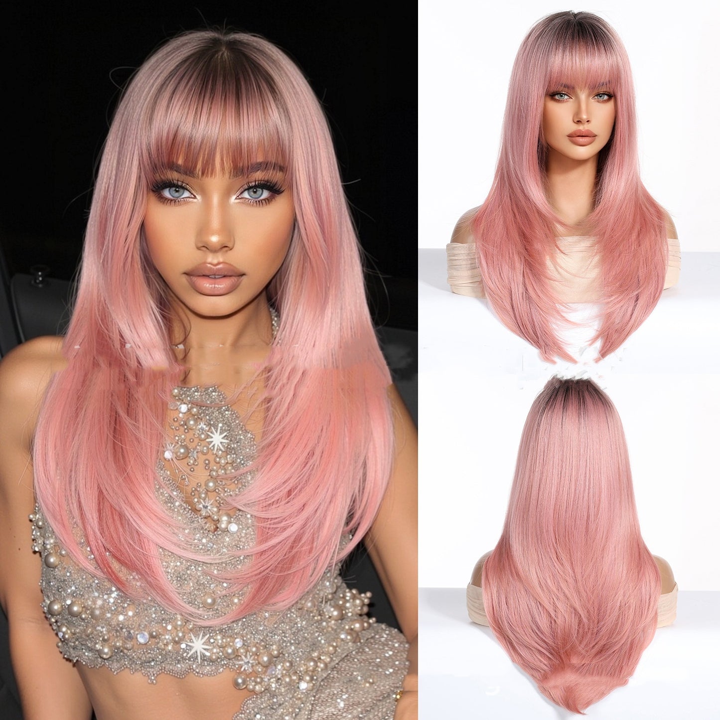 Light Gold Orange Straight Bangs Hair