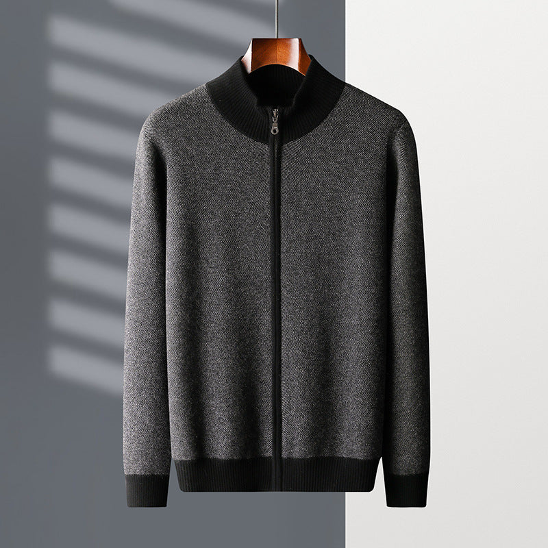 Cashmere Tyk Herre Halv Højhalset Strikket Cardigan med Lynlås