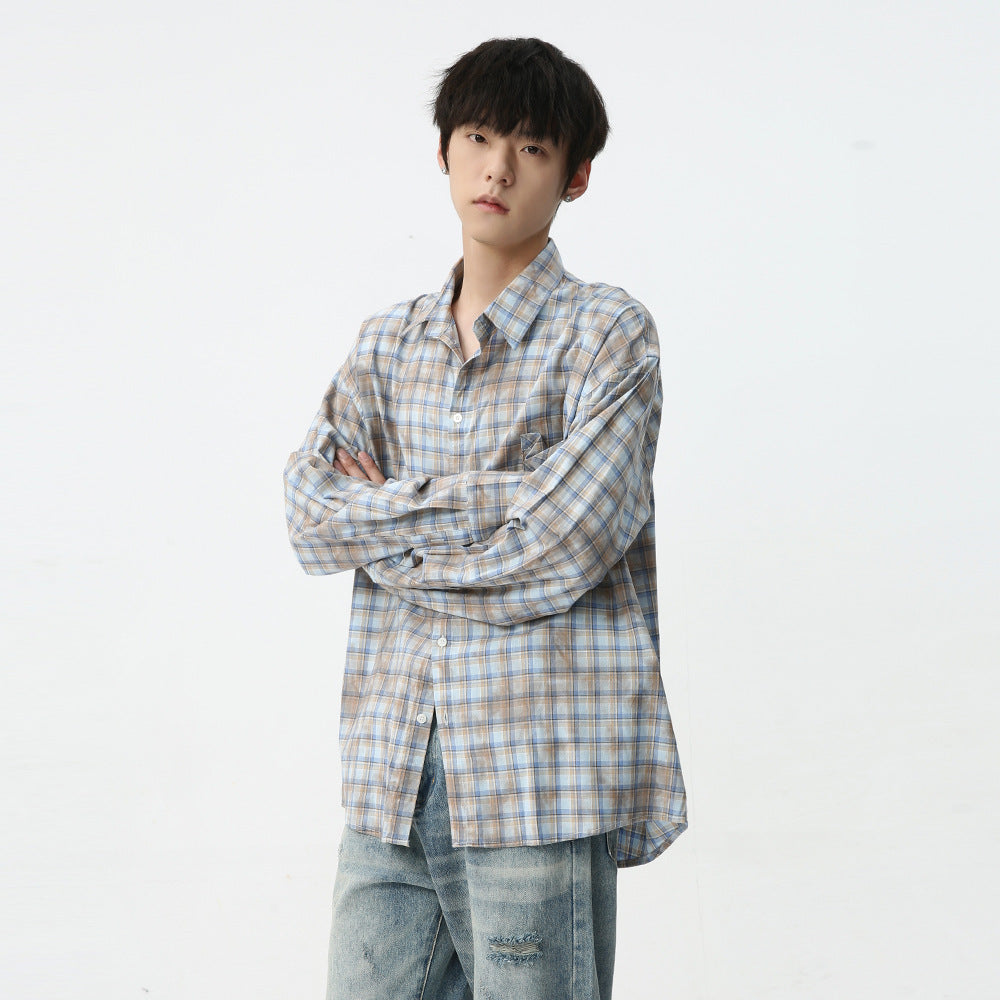 Men's Vintage Tie-dye Plaid Long-sleeved Shirt