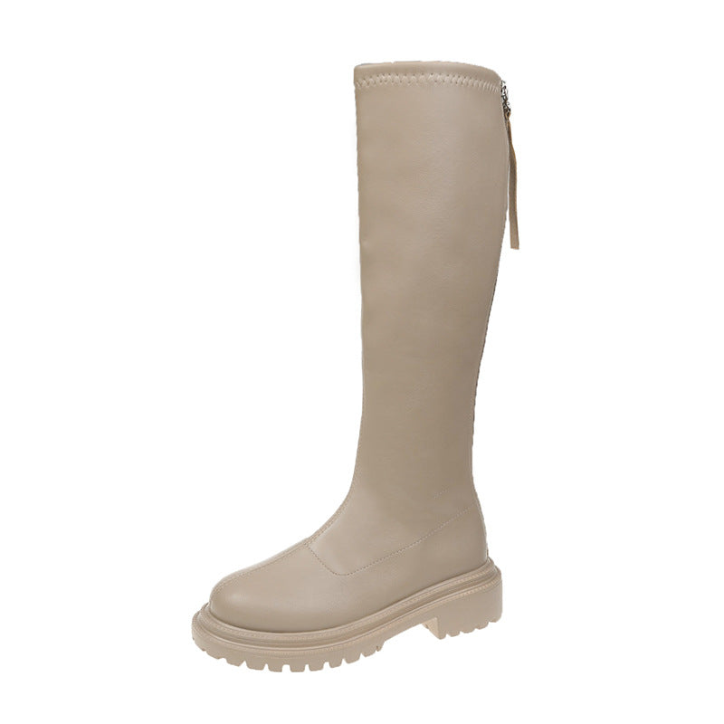 White Thick Soled Long Boots Knight