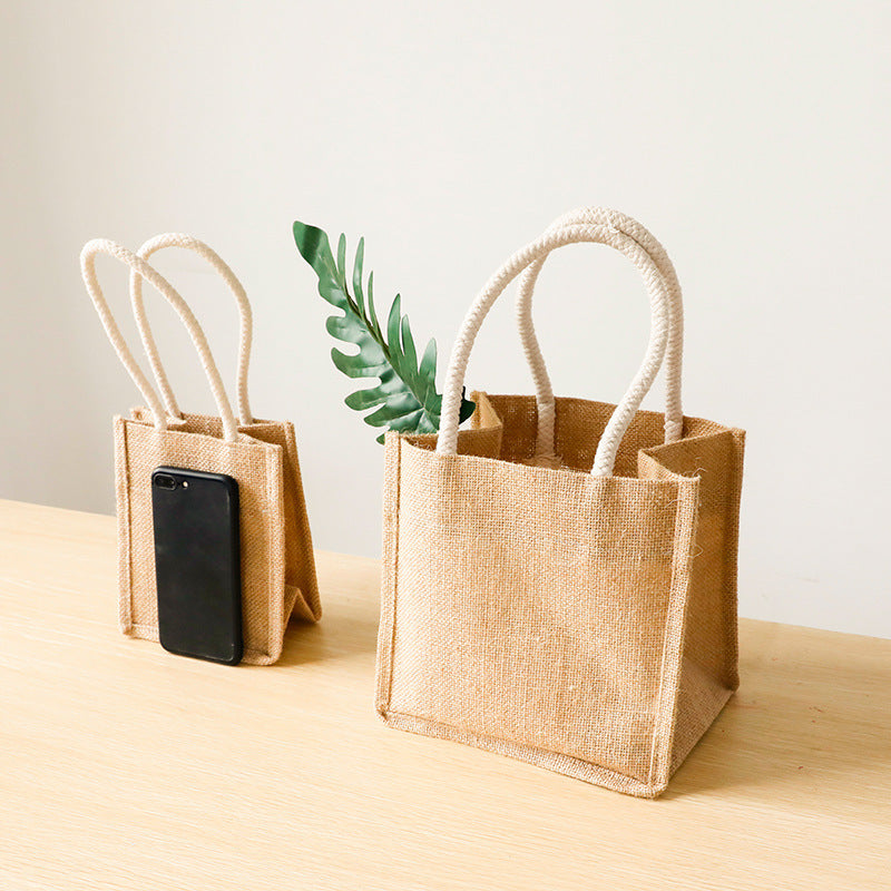 Handmade Jute Handbag With Printed Linen
