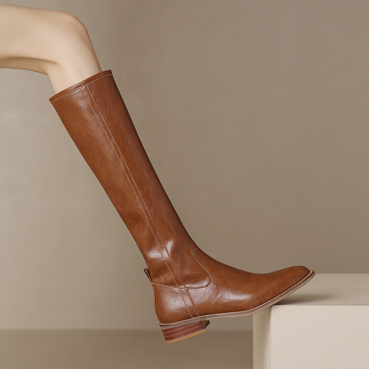 Women's Round-toe Mid-heel Knee-high Riding Boots