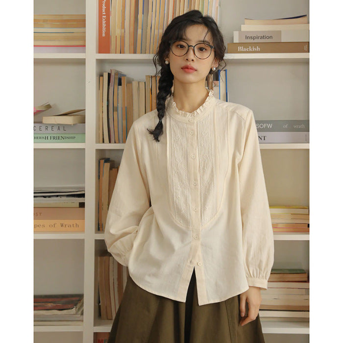 Stand Collar Long Sleeve Women's Shirt Fashionable All-match