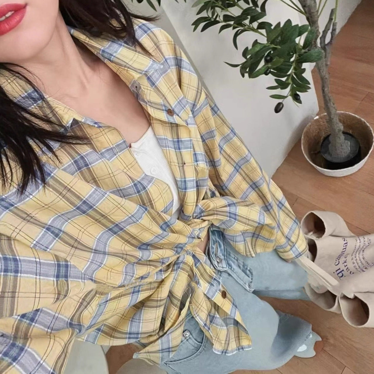 Women's Loose Casual Long Sleeve Plaid Shirt