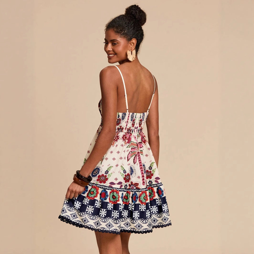 Womens Knitted Printed Strap Mini Dress