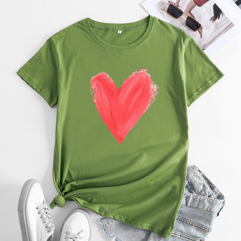 Women's Heart Printing Round Neck Short-sleeved T-shirt