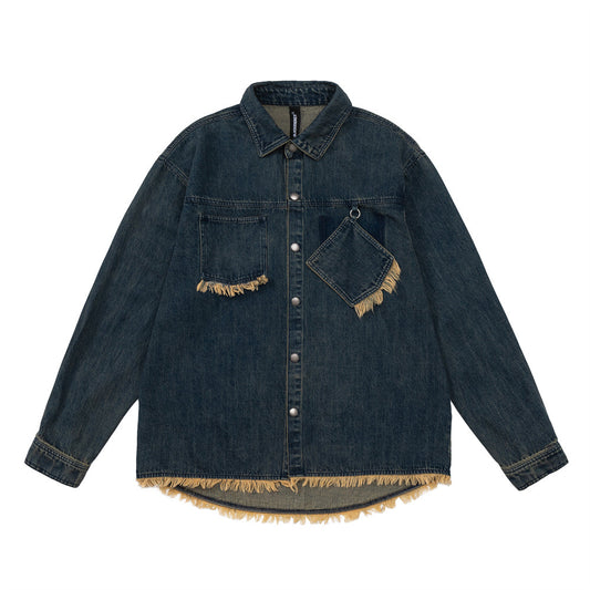 Style Personalized Pocket Design Frayed Cat Beard Shirt Jacket