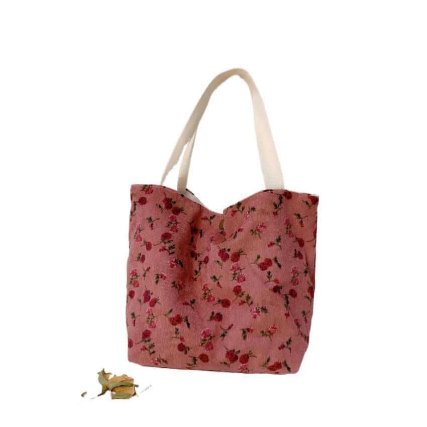 Autumn And Winter Literature And Art Flower Bag Simple Corduroy Fabric