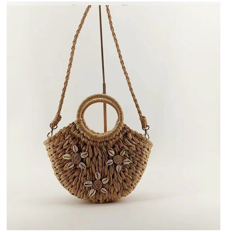 Straw Braided Bag Hand-held Half-round Shell Woven