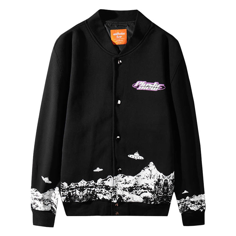Men's Graffiti Planet Print Thin Jacket