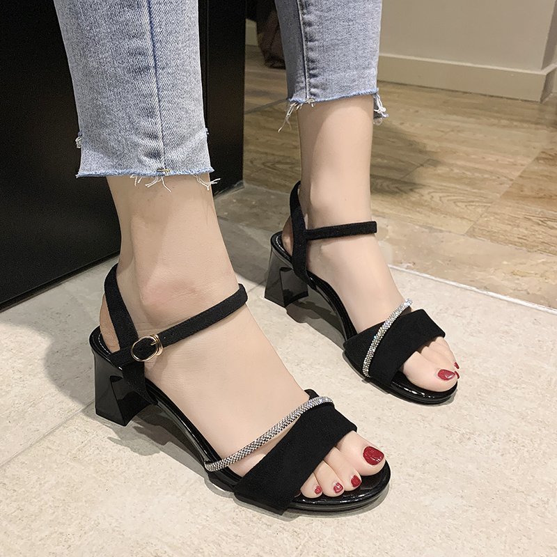 Sandals Korean Fashion Thin Strap  Toe Rhinestone Sandals Trend