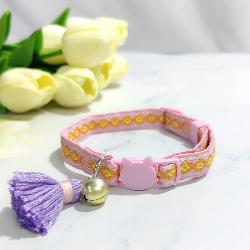Anti-suffocation Safety Buckle Cat Collar Tassel Bell Adjustable Anchor Chain Rope