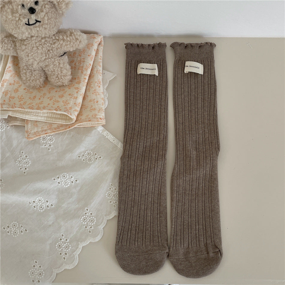 New Autumn And Winter Sweet Ruffled Socks For Girls Solidcolor Mid-calf Length