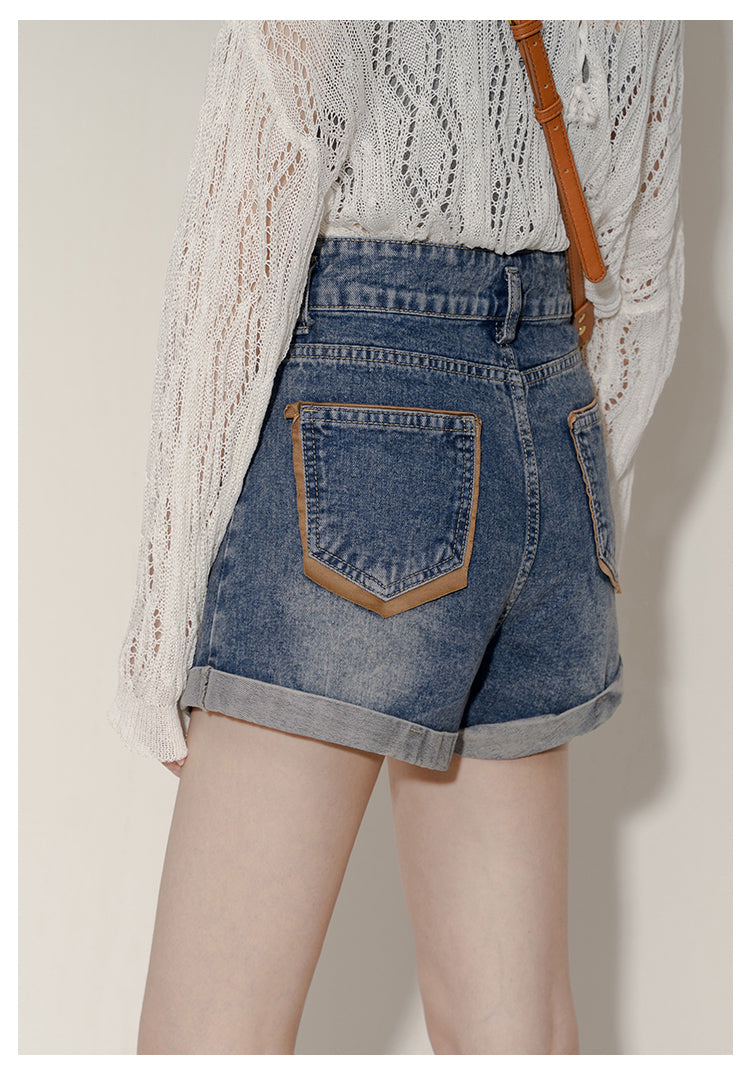 Women's Design Sense Of High Waist Curling Denim Shorts