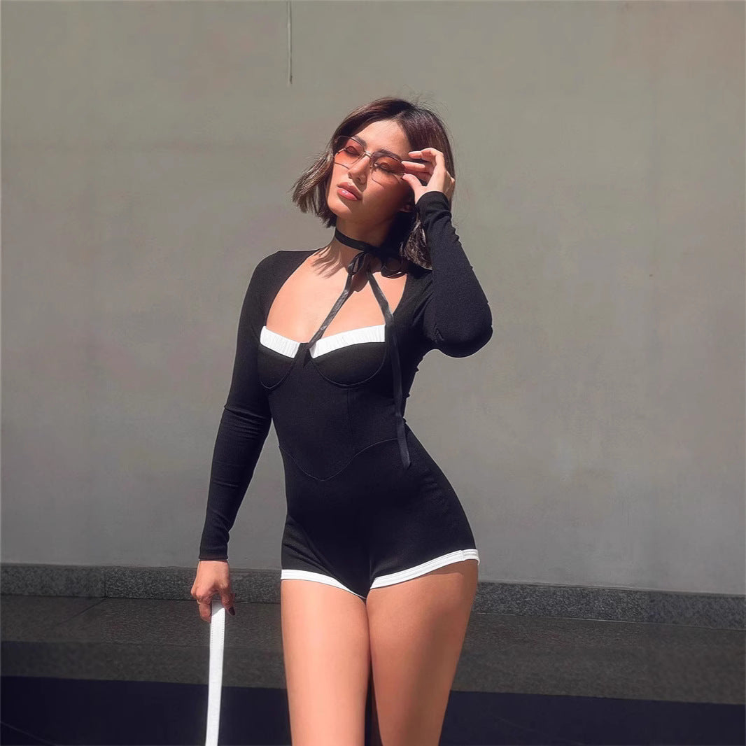 Full Length Long Sleeved Waist Cinching Bodycon Jumpsuit