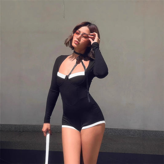 Full Length Long Sleeved Waist Cinching Bodycon Jumpsuit