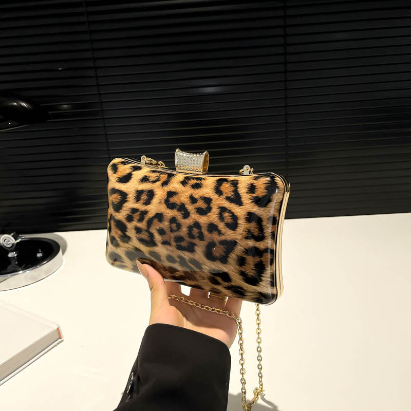 Simple And Versatile Leopard-Print Square Handbag For Socialites And Evening Events
