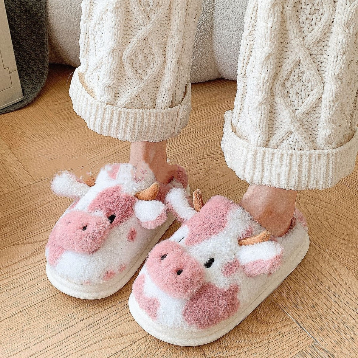 Cow Cotton Slippers Winter Plush Household