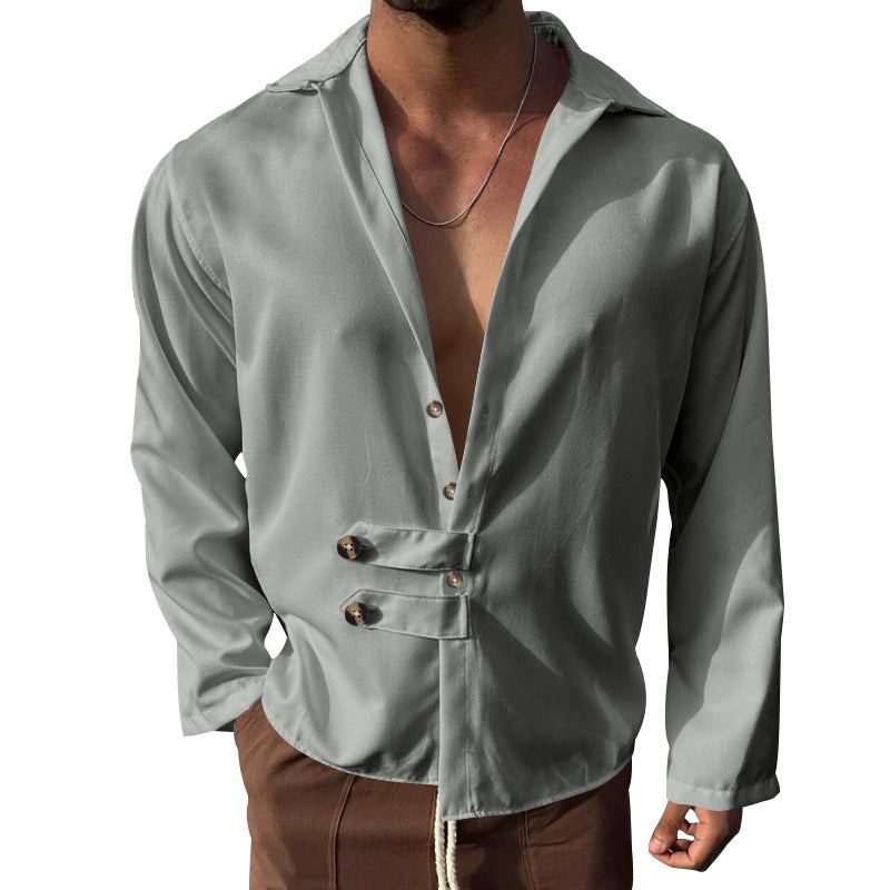 Loose Cardigan Lapel Button Long Sleeve Shirt