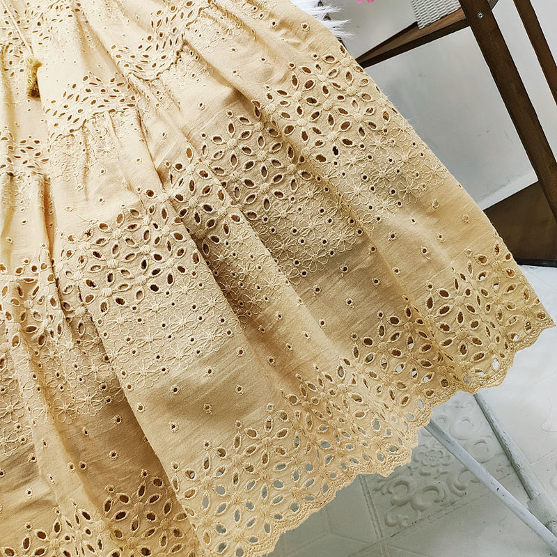 High Waist Stitching Crocheted Fairy Large Swing A- Line Mid-length