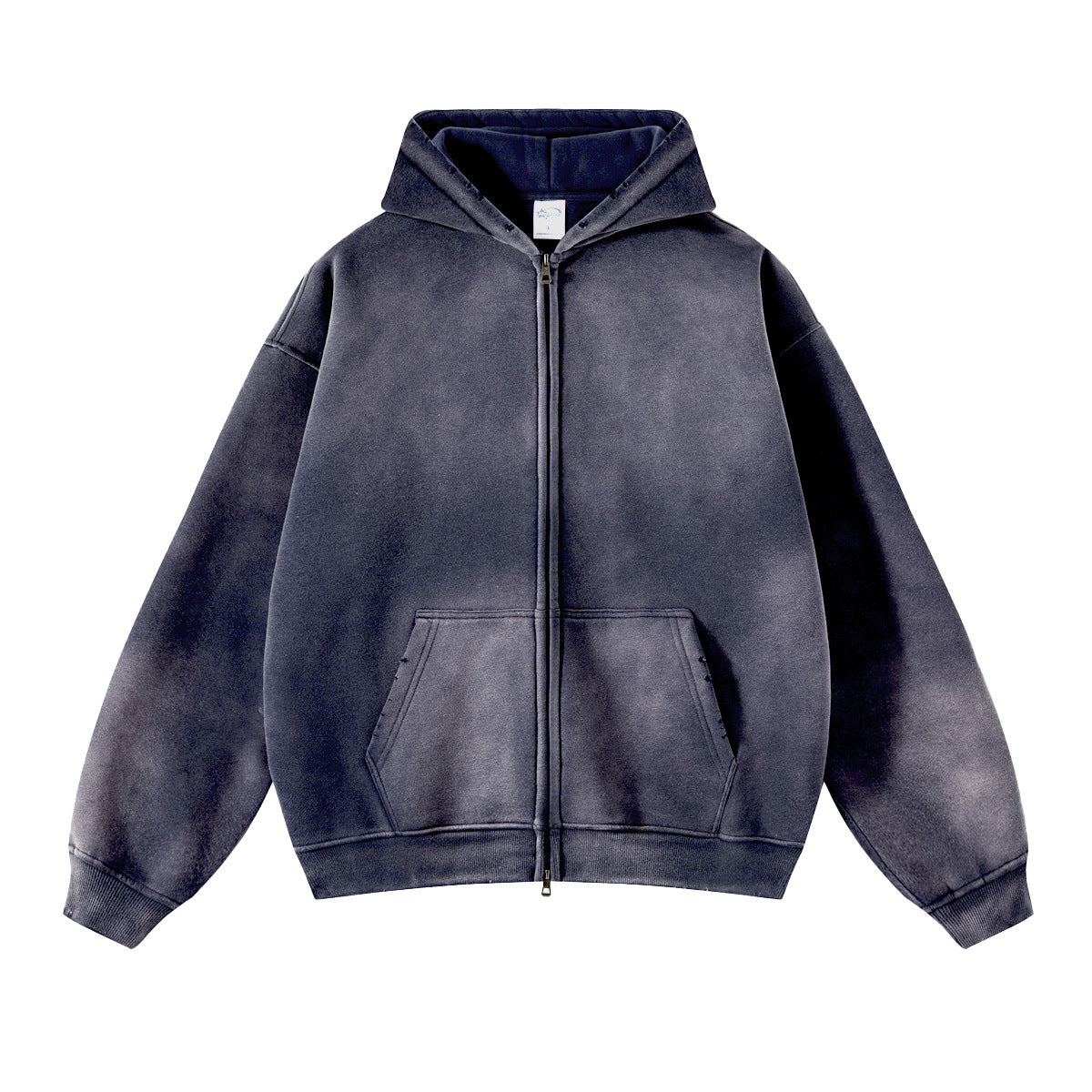 Spray Dyed Washed And Worn Zipper Sweater