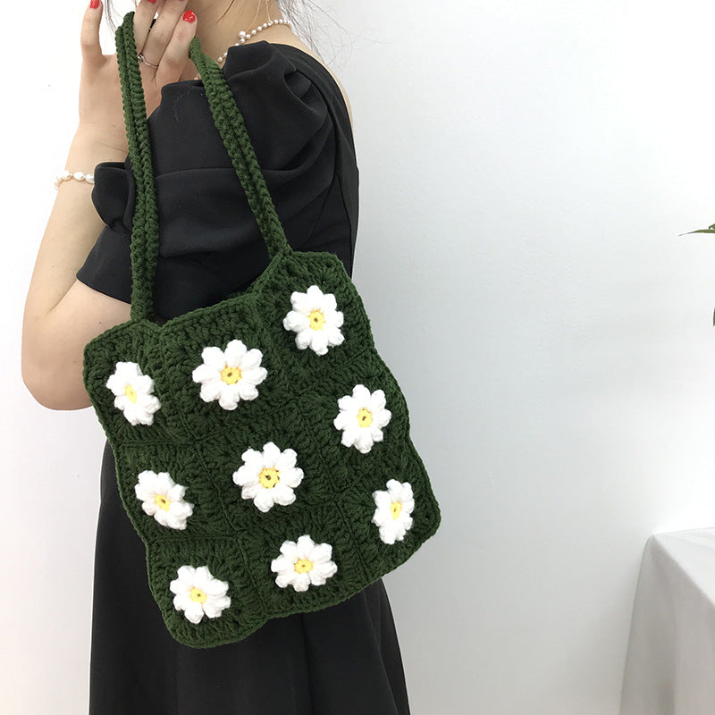Small Daisy Oblique Crochet Shoulder Knitted Woolen Bag