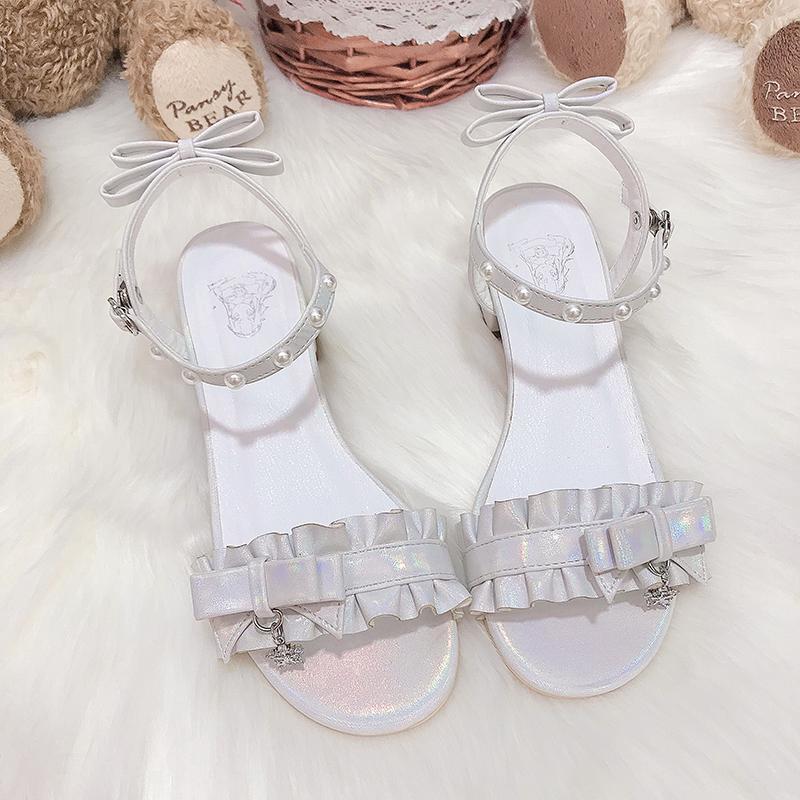 New Lolita Shoes Women's Sweet Pleated Lace Mid-heel Lolita Sandals