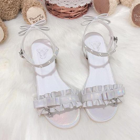New Lolita Shoes Women's Sweet Pleated Lace Mid-heel Lolita Sandals