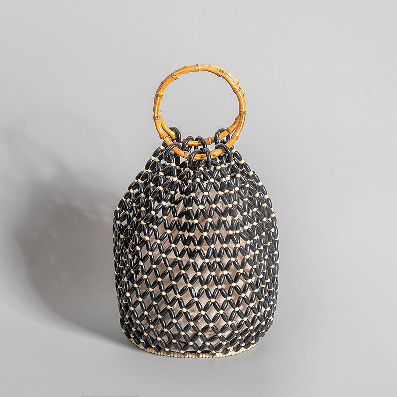 Women's Fashion Vintage Wooden Beads Woven Bag