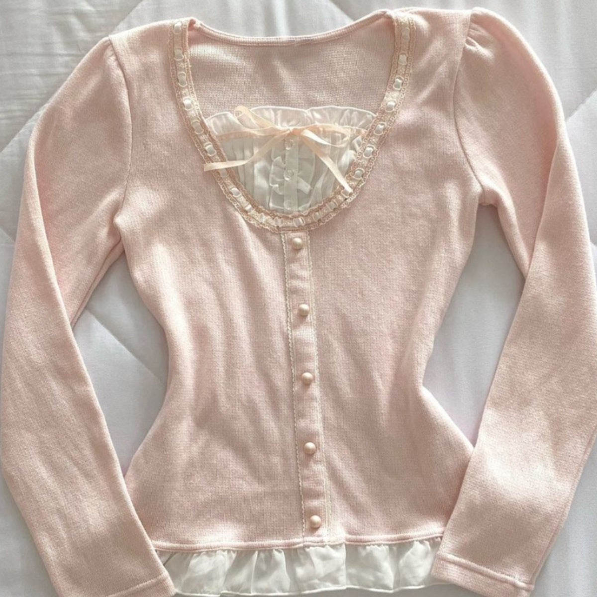 Women's Early Spring Soft Glutinous Pink Long Sleeve T-shirt