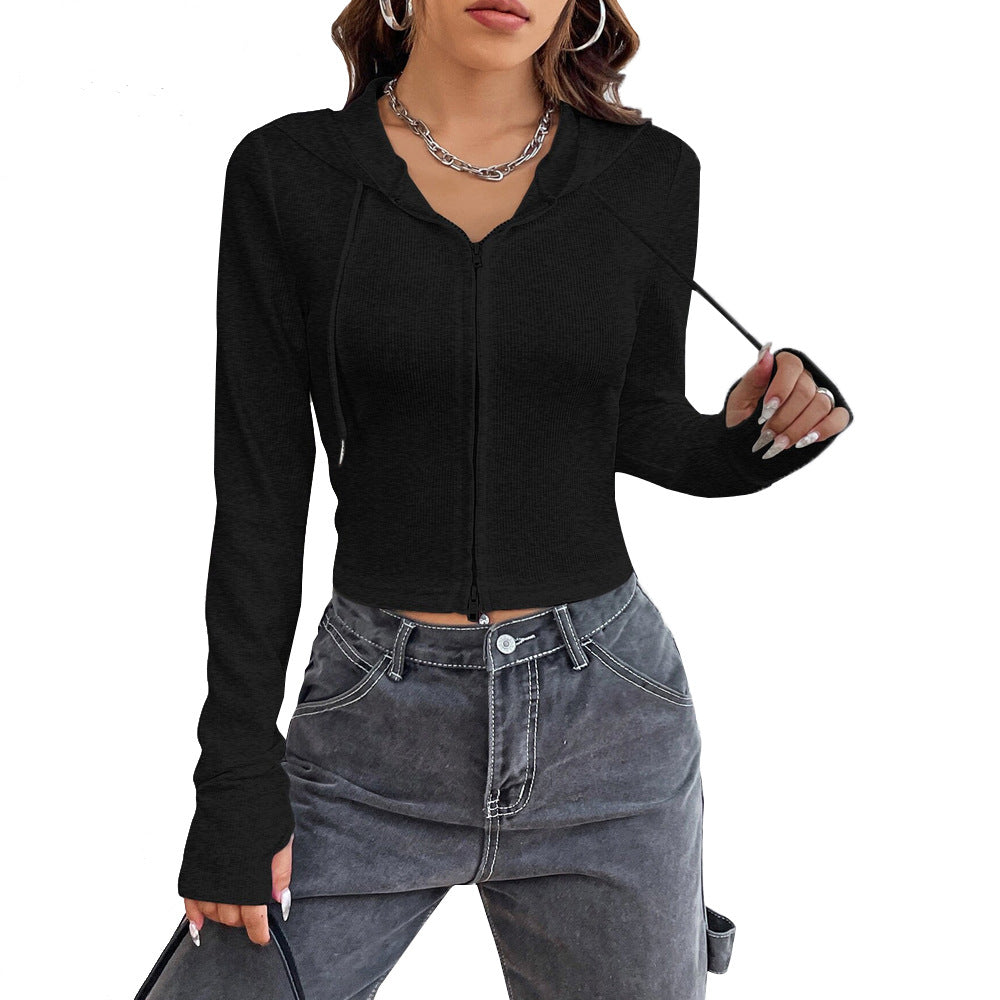 Street Style Design Zip-up Cardigan Long Sleeve Women's Top