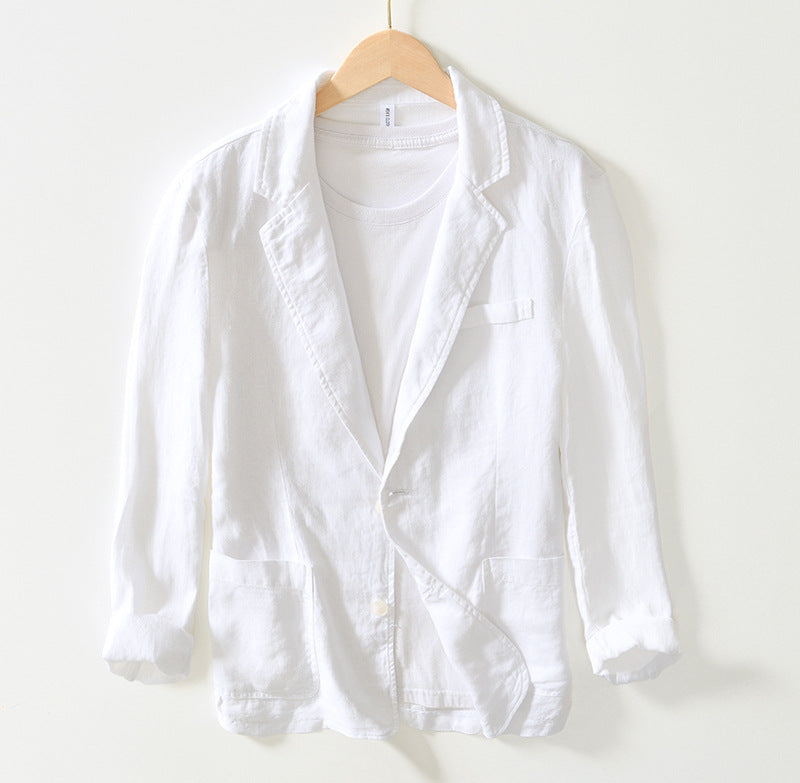 Retro Flat Collar Linen Suit Men's Business Casual Loose Jacket