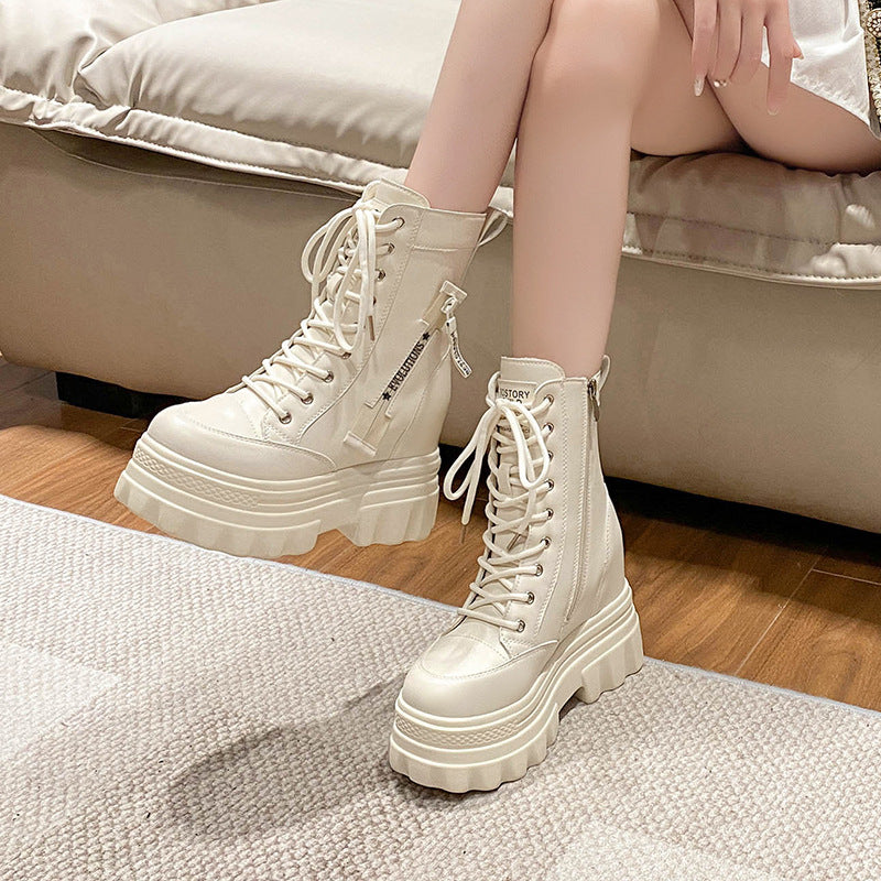 Womens Non-Slip High-Top Ankle Boots With Side Zipper And Laces