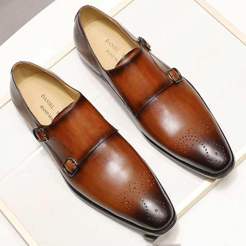 Casual Men's Shoes Double-breasted Top Layer Cowhide
