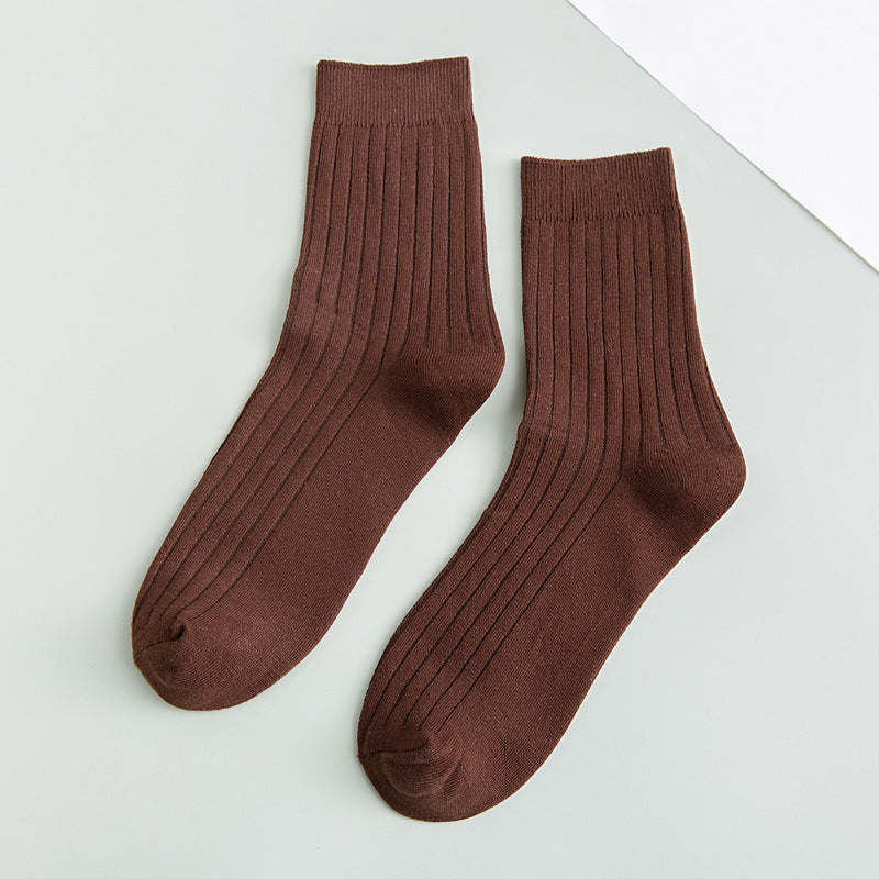 Men's Cotton Socks Solid Color Vertical Stripes Middle Tube