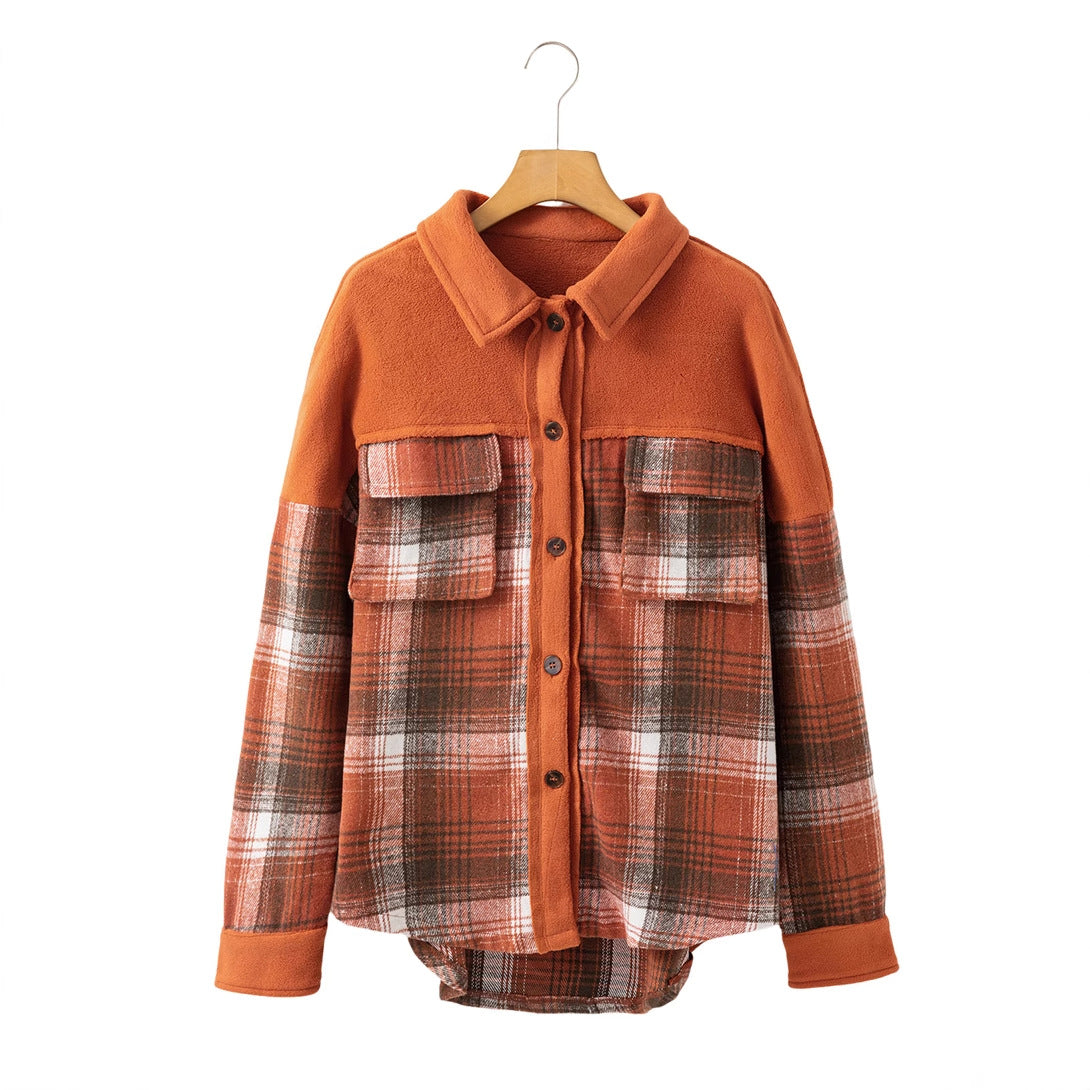 Fashion Trend Printed Checks Long Sleeve Women's Coat