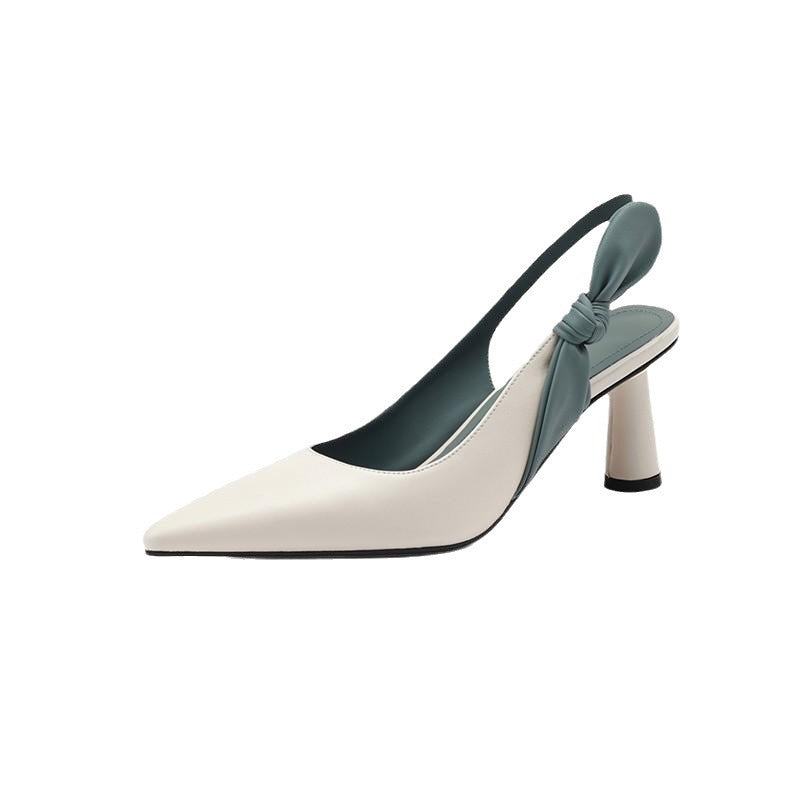Bow Pointed French High Heel Shoes Chunky Heel Pumps