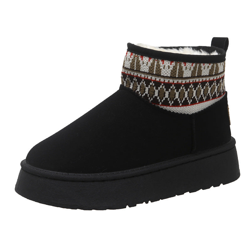 Fleece-lined Thick Fashion Ethnic Style Short Women's Cotton Boots